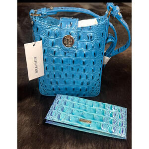 Brahmin Amelia Wallet and Crossbody‎ Bag Set Blue Croc Embossed Leather